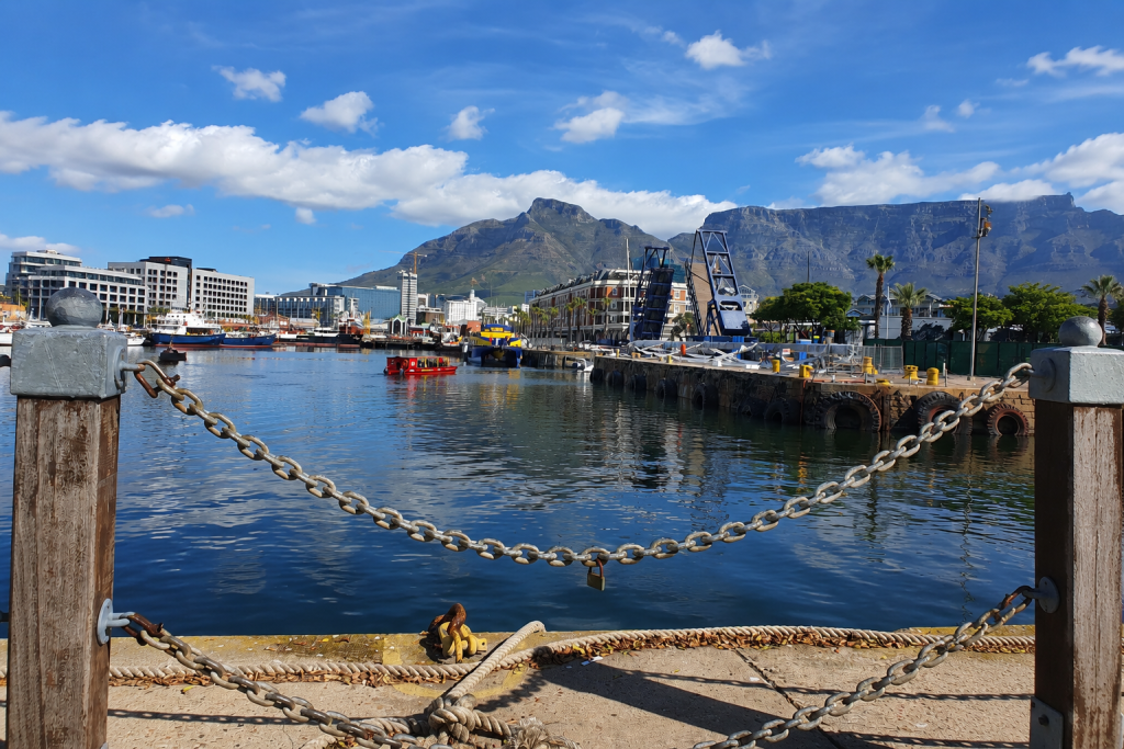 V&A Waterfront Cape Town harbour with Table Mountain in the background.