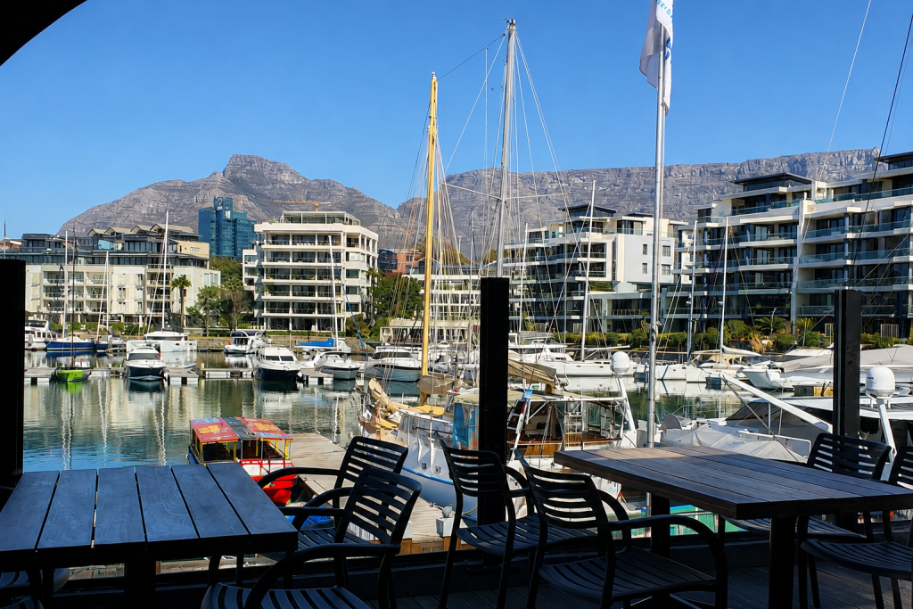 V&A Waterfront Cape Town marina with Table Mountain in the background.